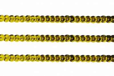 Пайетки "ОмТекс" на нитях, SILVER-BASE, 6 мм С / упак.73+/-1м, цв. А-1 - т.золото - купить в Оренбурге. Цена: 468.37 руб.