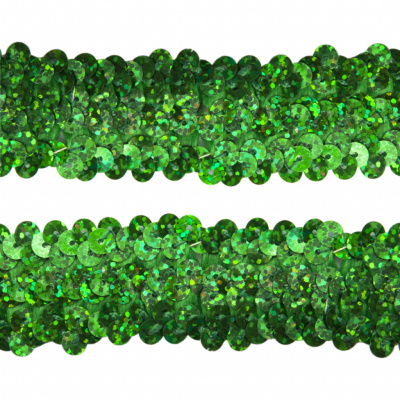 Тесьма с пайетками D4, шир. 30 мм/уп. 25+/-1 м, цвет зелёный - купить в Оренбурге. Цена: 1 098.48 руб.