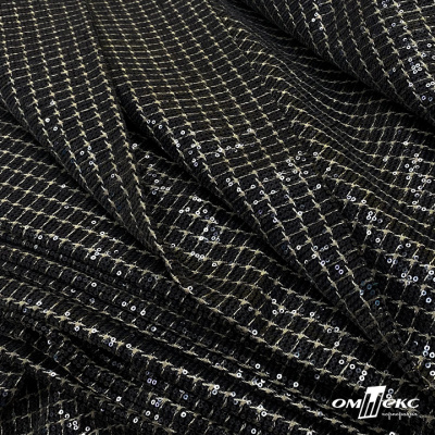 Ткань костюмная с пайетками, 100%полиэстр, 460+/-10 гр/м2, 150см #309 - цв. чёрный - купить в Оренбурге. Цена 1 203.93 руб.