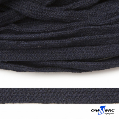 Шнур плетеный d-8 мм плоский, 70% хлопок 30% полиэстер, уп.85+/-1 м, цв.1010-т.синий - купить в Оренбурге. Цена: 735 руб.