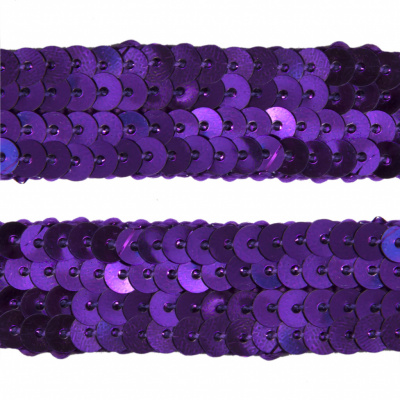 Тесьма с пайетками 12, шир. 20 мм/уп. 25+/-1 м, цвет фиолет - купить в Оренбурге. Цена: 778.19 руб.