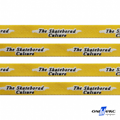 Тесьма отделочная (киперная) 10 мм, 100% хлопок,"THE SKATEBOARD CULIURE"(45 м) цв.121-30 -жёлтый - купить в Оренбурге. Цена: 850.62 руб.