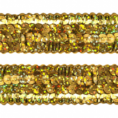 Тесьма с пайетками D16, шир. 20 мм/уп. 25+/-1 м, цвет золото - купить в Оренбурге. Цена: 778.19 руб.